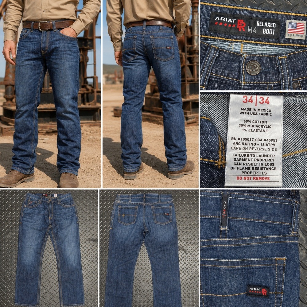 Ariat FR M4 Relaxed Boot Cut Jeans Mens 34x34 Blue Flame Resistant Work Pants